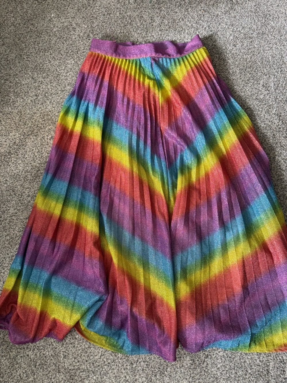 Flying Tomato Rainbow Chevron Pleated Midi Skirt - Glitter/Shimmer